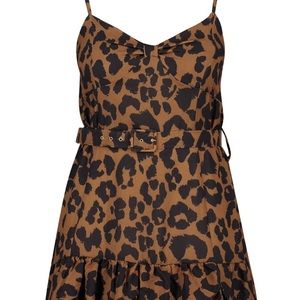 Plus Animal Belted Ruffle Skater Dress